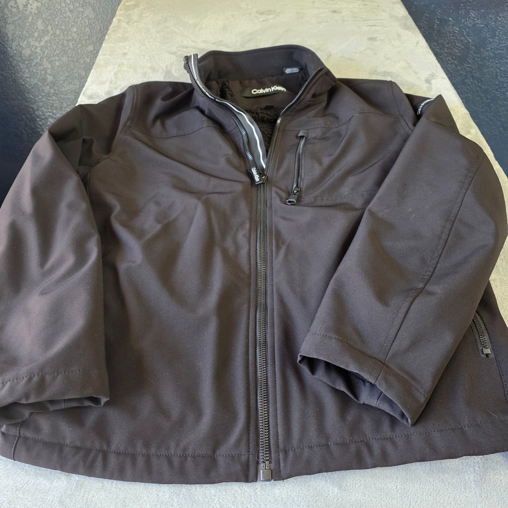 Calvin Klein Jacket Mens Med. Black ‎ Full Zip Fleece Lined Coat Water Resistant